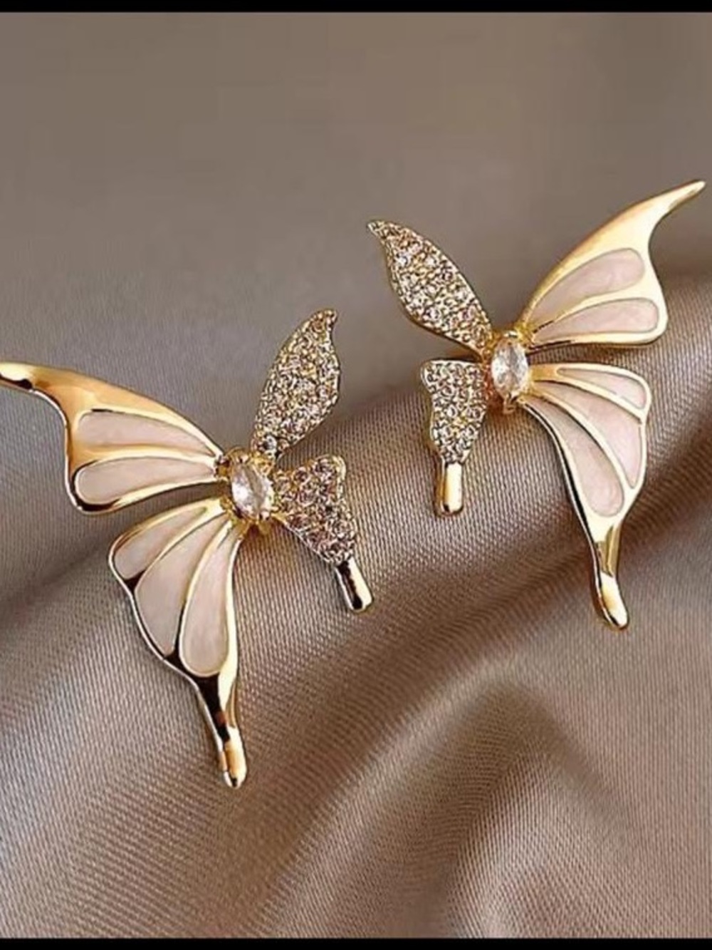 Anthropologie Gold and Pink Butterfly Wing Earrings